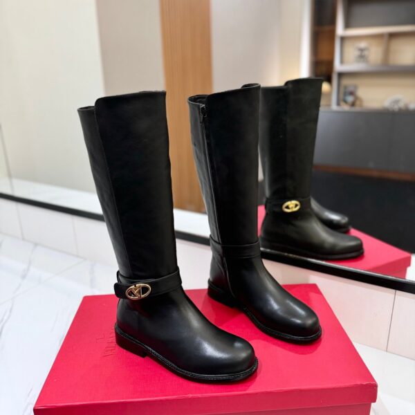 Valentino Women Black Leather Knee High Boots