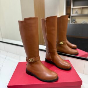 Valentino Women Brown Leather Knee High Boots