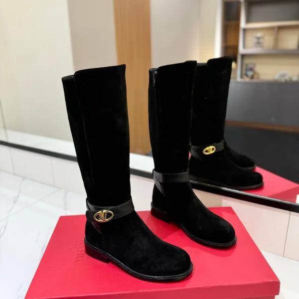 Valentino Women Black Suede Leather Strap Boots