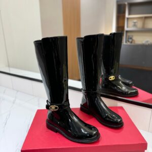 Valentino Women Black Patent Leather Tall Boots