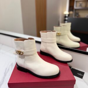 Valentino Women Ivory Leather Ankle Boots