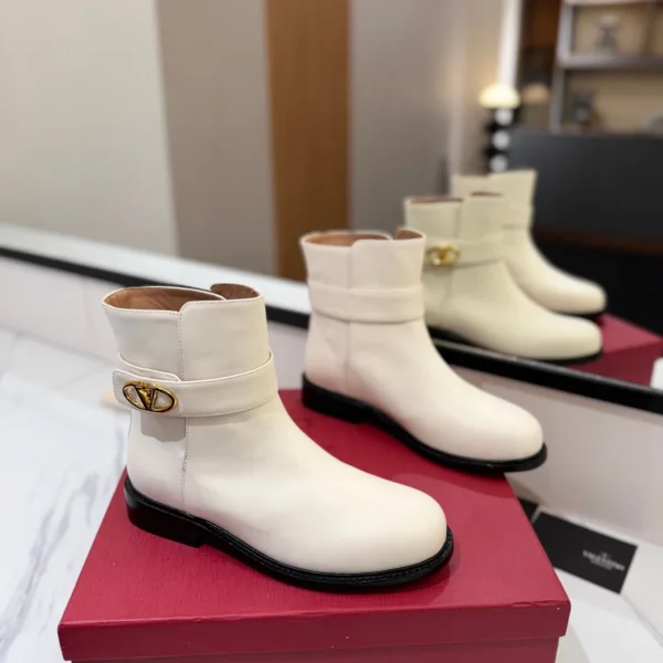 Valentino Women Ivory Leather Ankle Boots