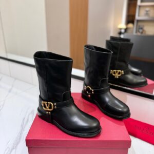 Valentino Women Black Leather Mid-Calf Boots