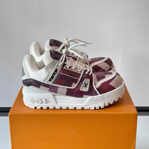 LV Men Burgundy Canvas White Leather Sneakers