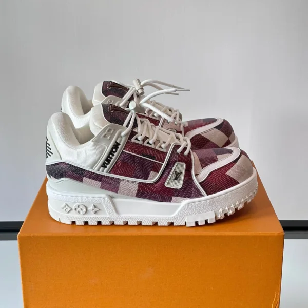 LV Men Burgundy Canvas White Leather Sneakers
