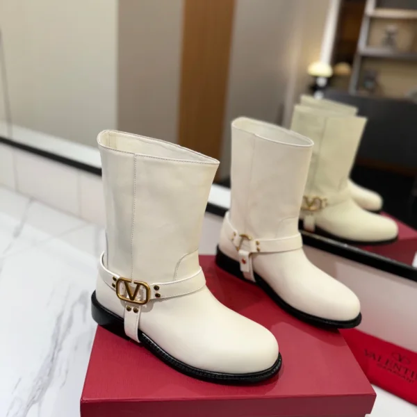 Valentino Women White Leather Mid-Calf Boots