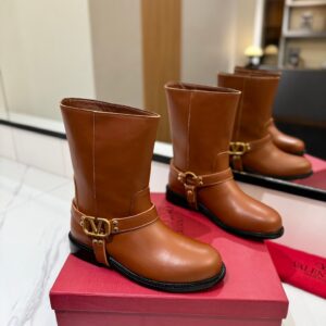 Valentino Women Brown Leather Mid-Calf Boots