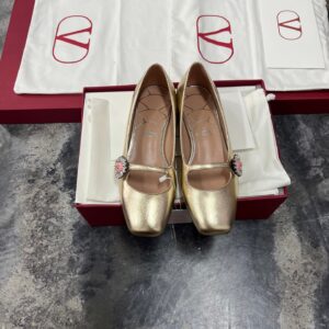 Valentino Women Gold Leather Embellished Flats