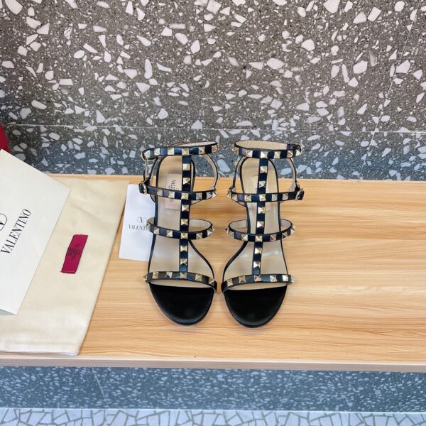 Valentino Women Black Leather Studded Strappy Heels
