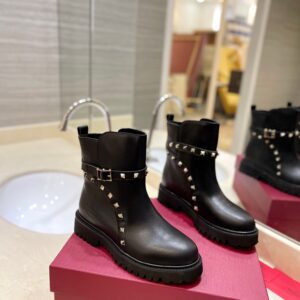 Valentino Women Black Leather Studded Boots