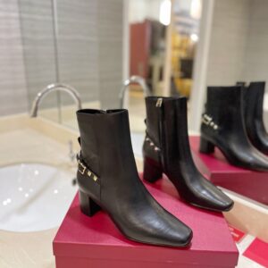 Valentino Women Black Leather Studded Ankle Boots