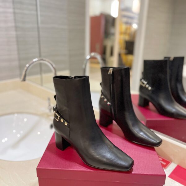 Valentino Women Black Leather Studded Ankle Boots
