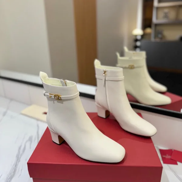 Valentino Women White Leather Ankle Boots