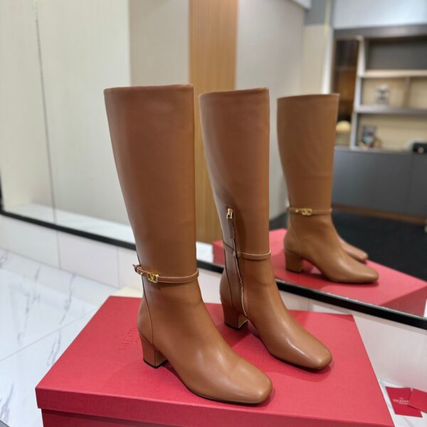 Valentino Women Tan Leather Mid-Calf Boots