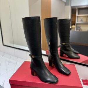 Valentino Women Black Leather Knee High Boots