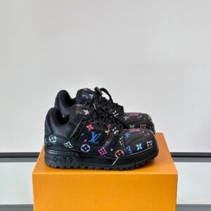 LV Men Black Leather Multicolor Logo Sneakers