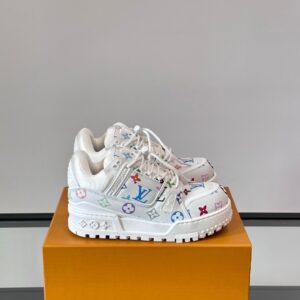 LV Men White Leather Multicolor Pattern Sneakers