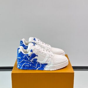 LV Men White Blue Leather Sneakers