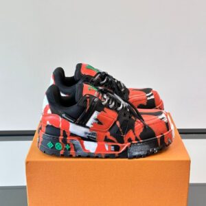 LV Men Red Black Leather Sneakers