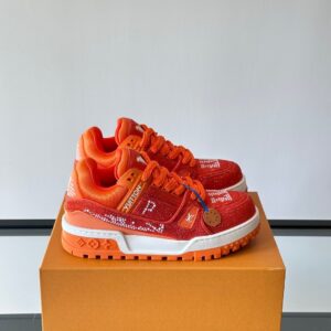 LV Men Orange Suede And Mesh Sneakers
