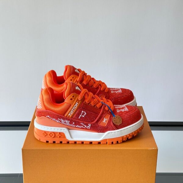 LV Men Orange Suede And Mesh Sneakers