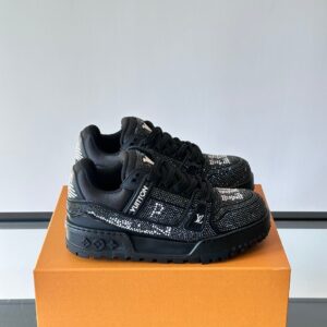 LV Men Black Fabric Embellished Sneakers