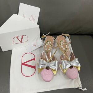 Valentino Women Pink And Gold Leather Flats