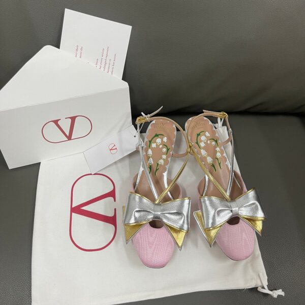 Valentino Women Pink And Gold Leather Flats