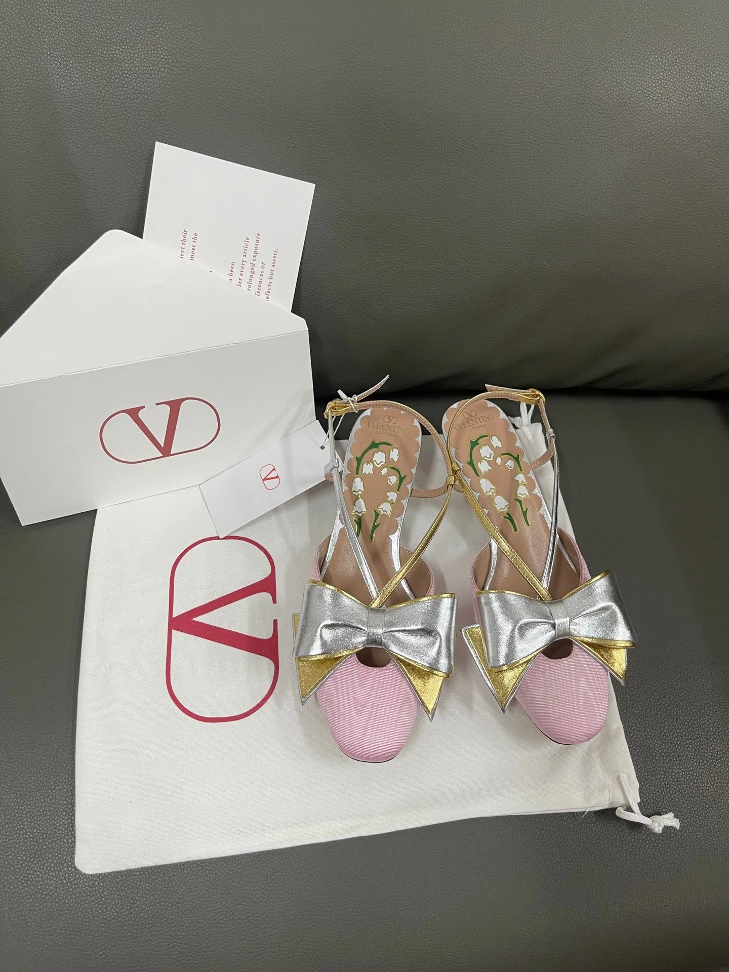 Valentino Women Pink And Gold Leather Flats
