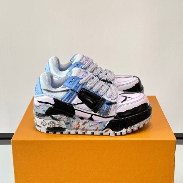 LV Men Black White Blue Leather Sneakers