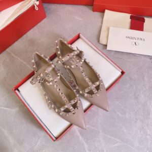 Valentino Women Beige Leather Studded Flats