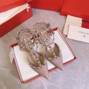 Valentino Women Beige Leather Studded Pumps