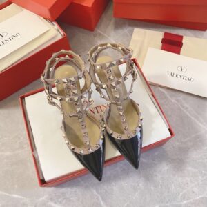 Valentino Women Black Patent Leather Studded Heels