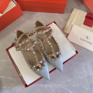 Valentino Women Blue Patent Leather Studded Flats