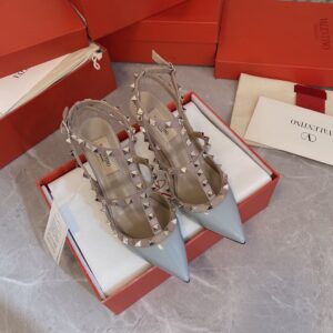 Valentino Women Light Blue Patent Leather Studded Heels