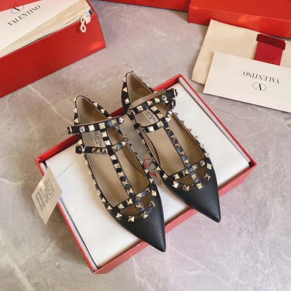 Valentino Women Black Leather Studded Flats