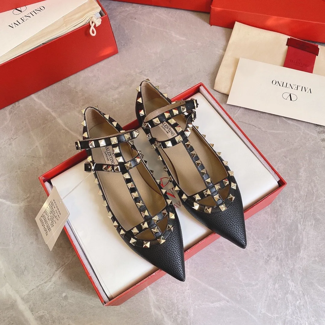 Valentino Women Black Leather Studded Flats