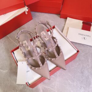Valentino Women Beige Leather Studded Pumps