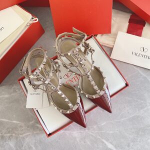 Valentino Women Red Patent Leather Rockstud Flats