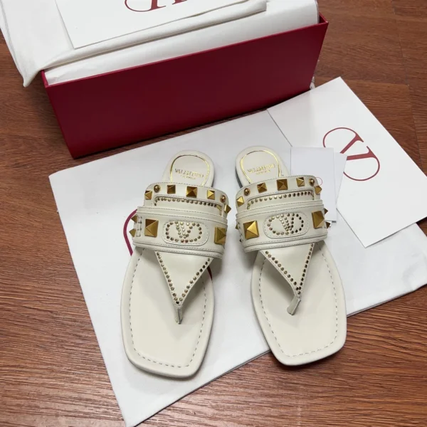Valentino Women White Leather Studded Sandals