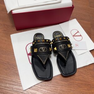 Valentino Women Black Leather Studded Flats