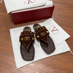Valentino Women Brown Suede Studded Flats