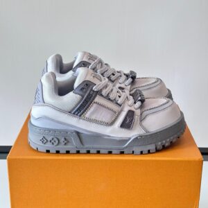 LV Men White Leather Gray Accents Sneakers