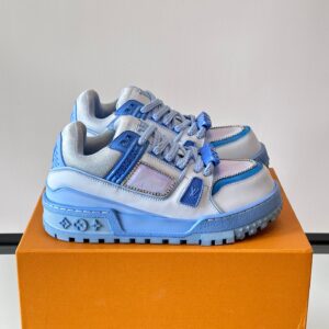LV Men Light Blue Leather And Fabric Sneakers