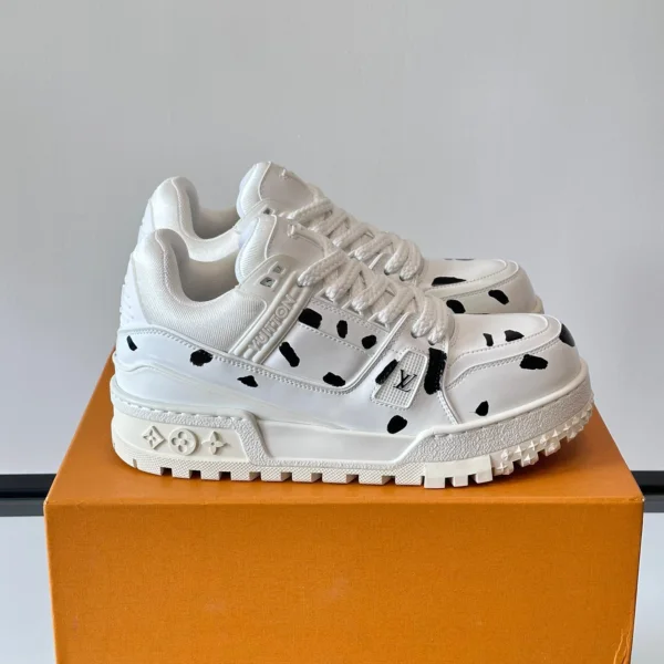 LV Men White Leather Black Spot Sneakers