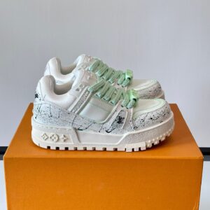 LV Men White Leather Paint Splatter Sneakers