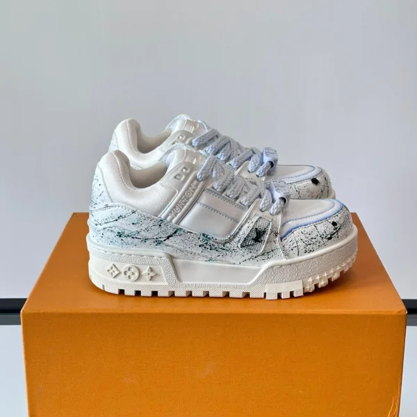 LV Men White Leather Painted Sneakers