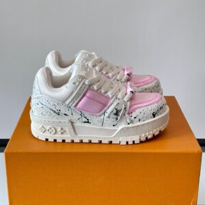 LV Men White Pink Leather Sneakers