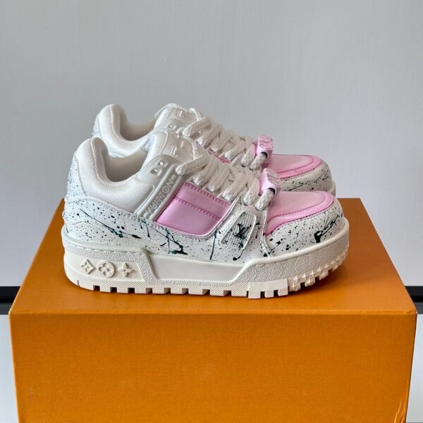 LV Men White Pink Leather Sneakers