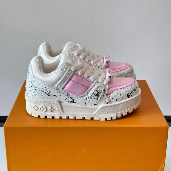 LV Men White Pink Leather Sneakers